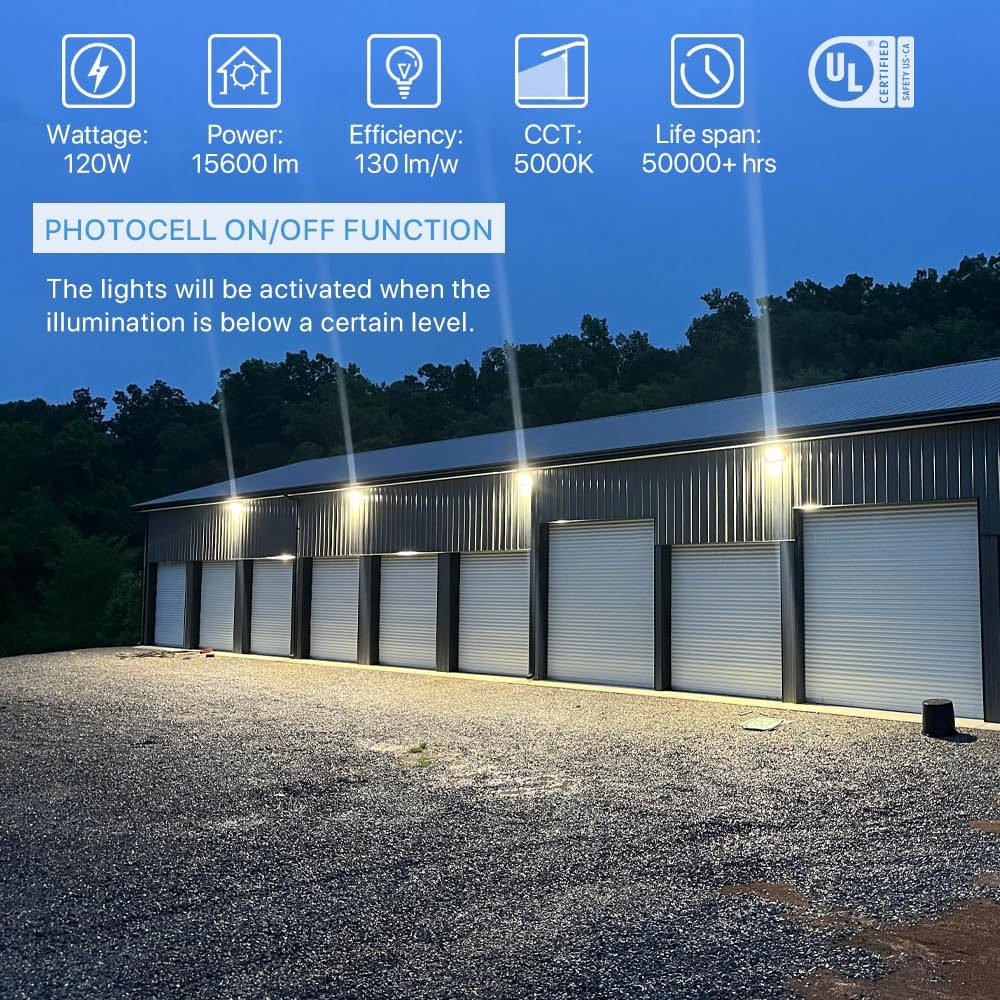 HYPERLITE LED Wall Pack Light 120W 15,600LM Commercial and Industrial Outdoor LED Wall Lights for Parking Lots House Warehouses 4 Pack UL Listed