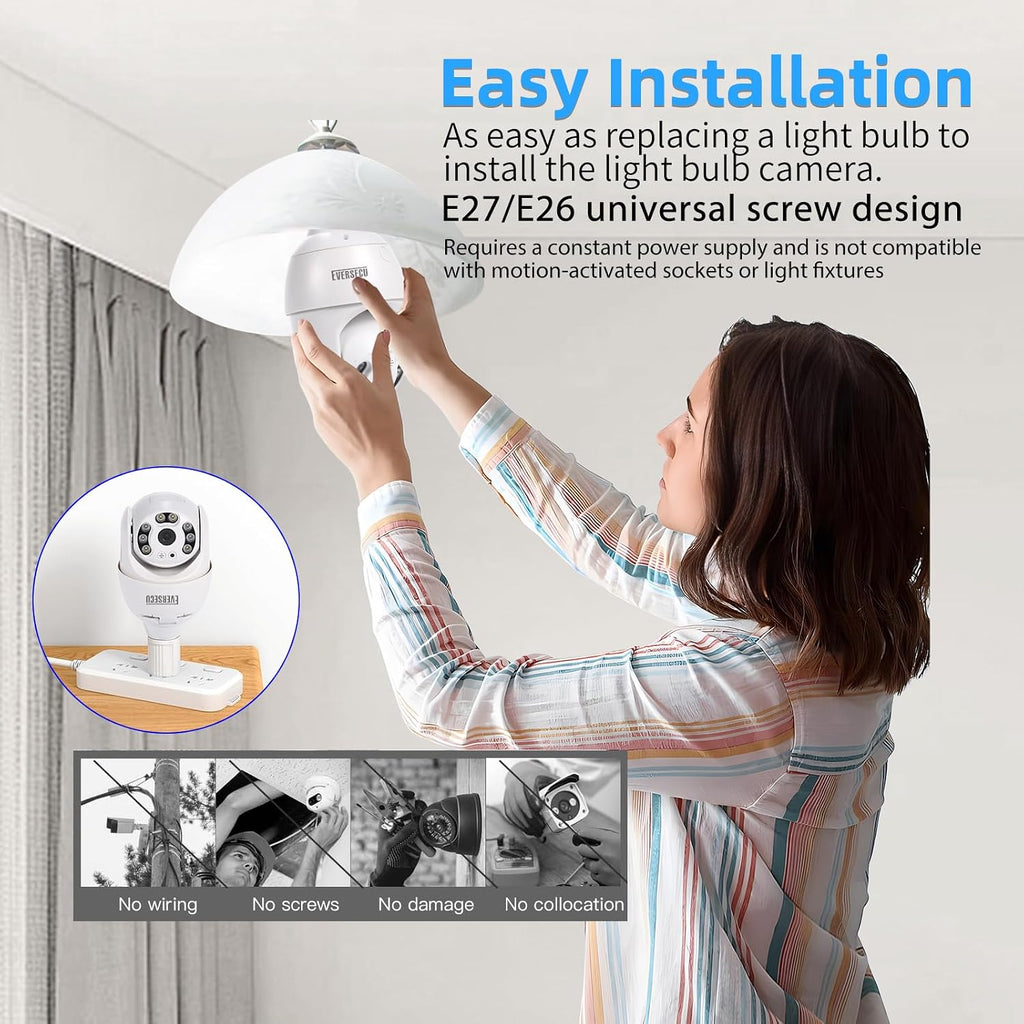 EVERSECU 4K 8MP UHD Screw-in 4 Inch PTZ Security Camera, Outdoor Waterproof, Wireless 2.4G&5Ghz WiFi, ONVlF&RTSP Stream, 360° View, Auto Tracking, 2 Way Audio, Motion Detection, Remote View(4pack)