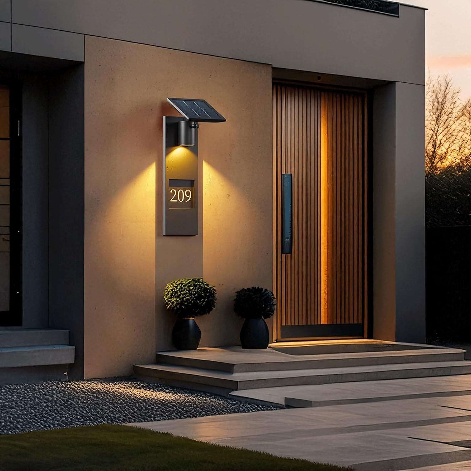 Solar Address Outdoor Wall Light Stainless Steel Exterior Wall Lamp House Number Wall Lantern Dusk to Dawn Waterproof LED Porch Light for Villa Garden Patio Porch Entryway Cottage