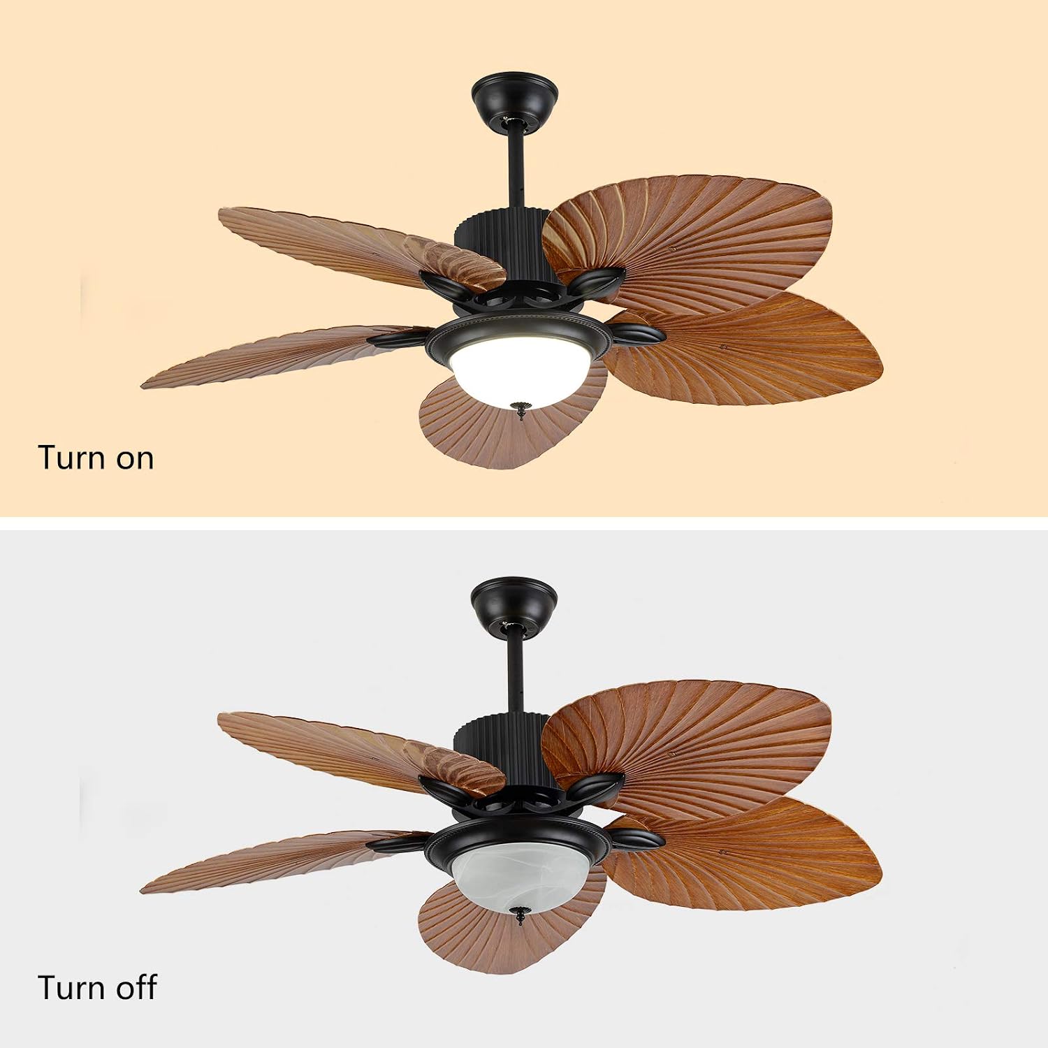 52' Palm Island Bali Ceiling Fan, Outdoor Ceiling Fan Remote Control with 5 Oil Brushed Bronze Palm Leaf, Farmhouse Ceiling Fan for Living Room/Dining Room/Hall (52 Inch B)
