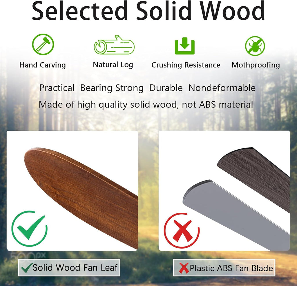 QUTWOB 42' Wood Ceiling Fans with Lights and Remote Control,Indoor Outdoor 3 Blades Wooden Ceiling Fan for Garage,Patio,Living Rooms,Bedrooms,Offices,Farmhouse(Black+Dark Walnut)