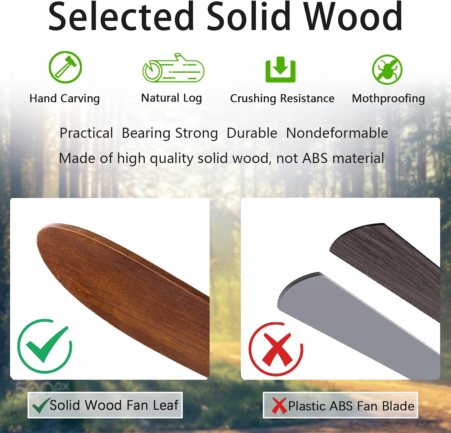 QUTWOB 42' Wood Ceiling Fans with Lights and Remote Control,Indoor Outdoor 3 Blades Wooden Ceiling Fan for Garage,Patio,Living Rooms,Bedrooms,Offices,Farmhouse(Black+Dark Walnut)