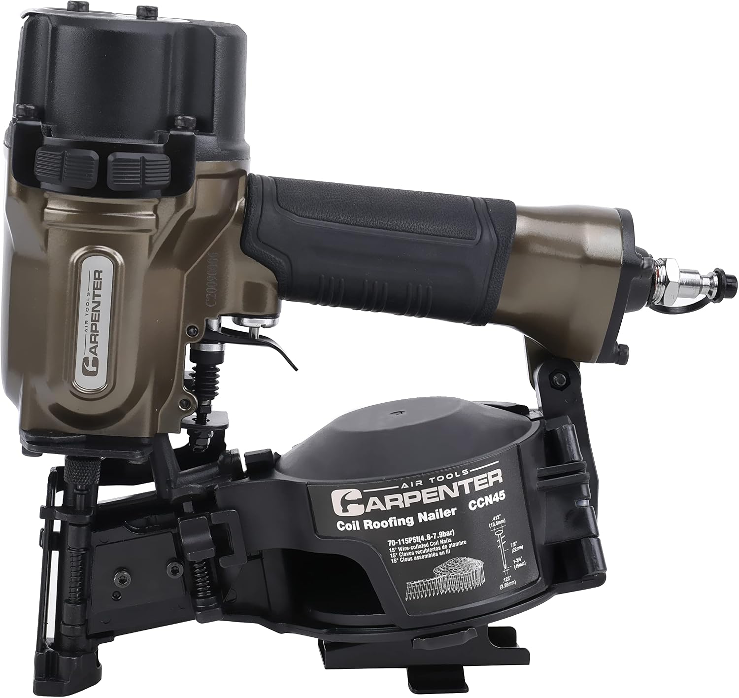 CCN45 7/8' To 1 3/4' 15° Pneumatic Coil Roofing Nailer