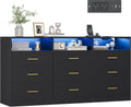 VASAGLE Custos Collection - Dresser for Bedroom, with LED Lights and Power Strip, Chest of Drawers, Modern, TV Stand for Living Room, 9 Drawers, 15.8 x 63 x 32 Inches, Ink Black ULTS319BC01S