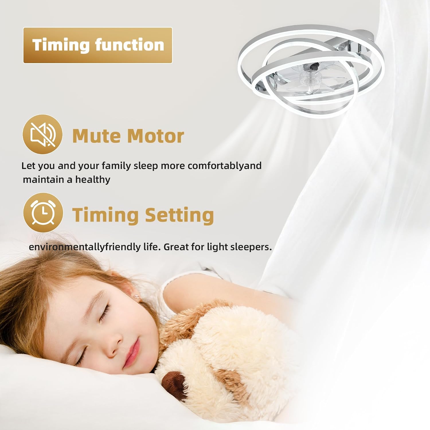 24' Modern Ceiling Fans with Lights and Remote Control,Reversible DC Motor,Dimmable,DIY Rings LED,Flush Mount Low Profile Ceiling Fan with Light for Living Room/Dining Room/Bedroom
