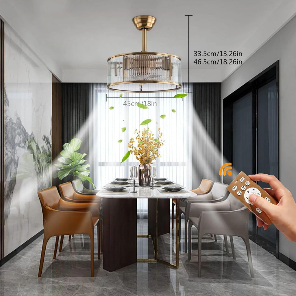 Ceiling Fan Light 18' Retro Caged Chandelier Kitchen Island Pendant Lamp With Remote 6Speeds Adjustable Speed Low Noise & Timing Function Stylish Exterior For Bedroom Study Living Room (40W Gold)