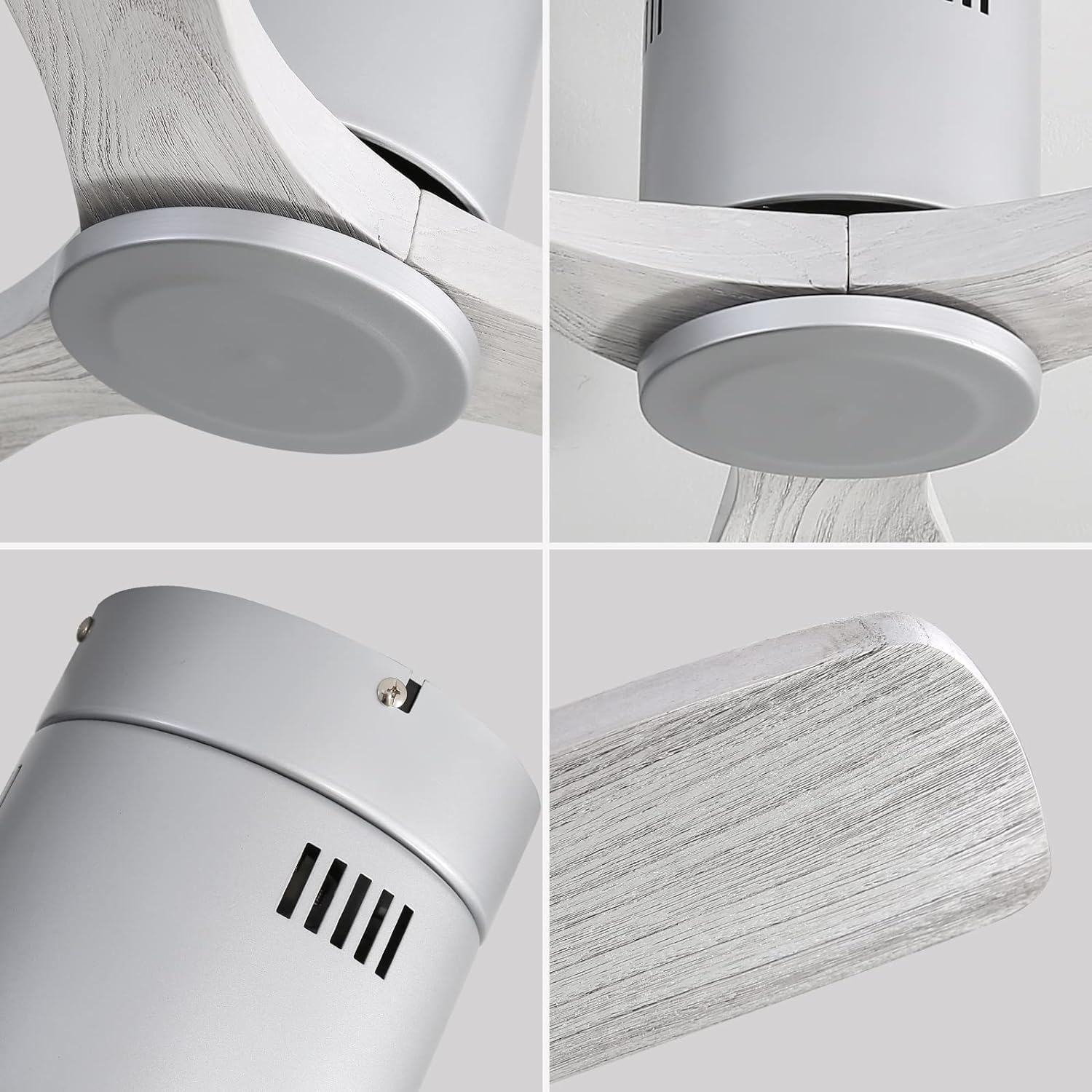 Sofucor 52 Inch Solid Wood Low Profile Flush Mount Ceiling Fan No Light, Outdoor Modern Ceiling Fan without Light 6-Speed, 3-Timer, Reversible DC Motor for Living Room Bedroom