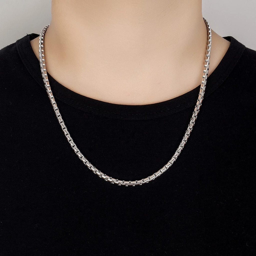 Dankadi Fashion Men 925 Sterling Silver Necklace Italy 5MM Square Rolo Link Round Box Chain Chokers 18 '20' 22 '24' 26' Fine Jewelry Gift (26 inches)