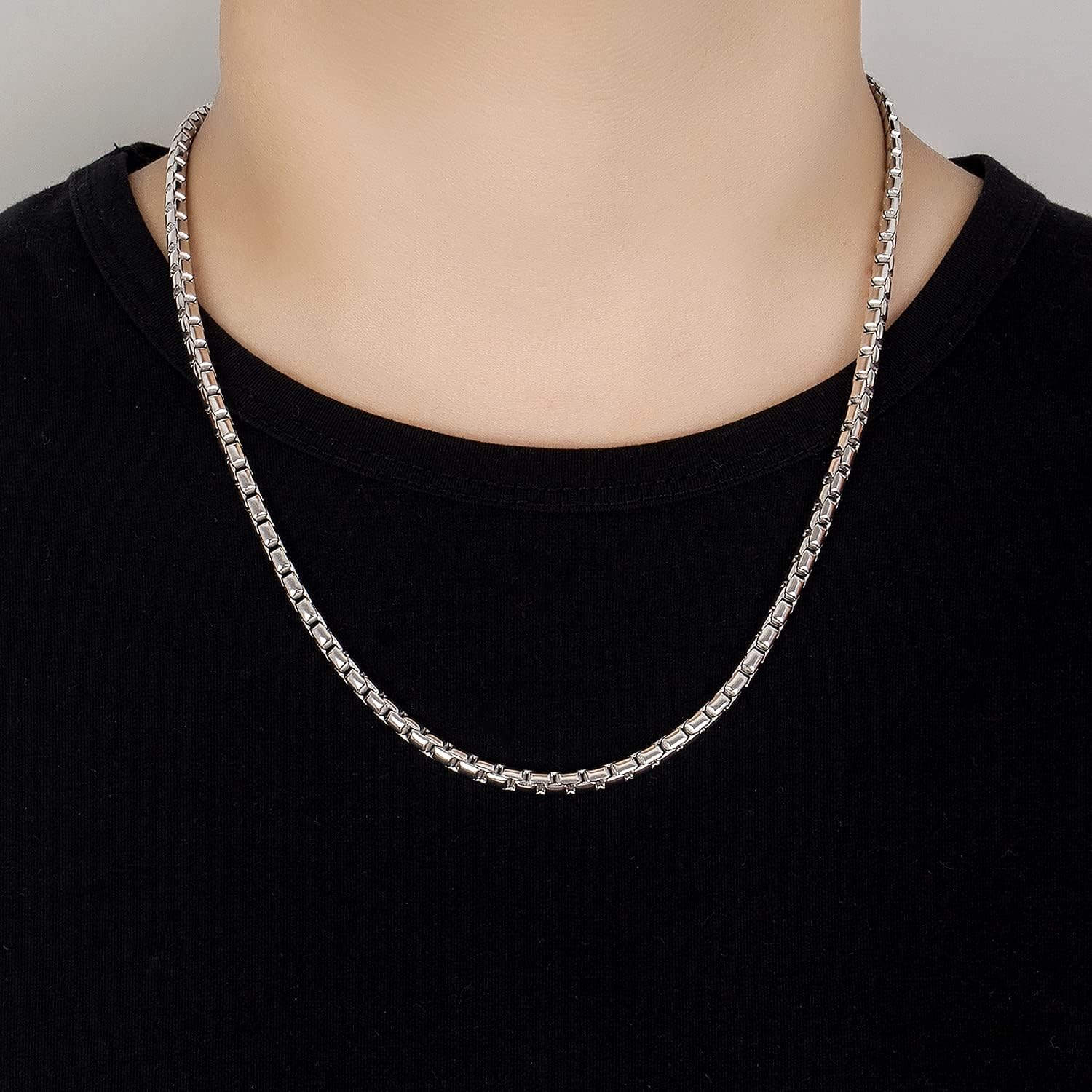 Dankadi Fashion Men 925 Sterling Silver Necklace Italy 5MM Square Rolo Link Round Box Chain Chokers 18 '20' 22 '24' 26' Fine Jewelry Gift (26 inches)