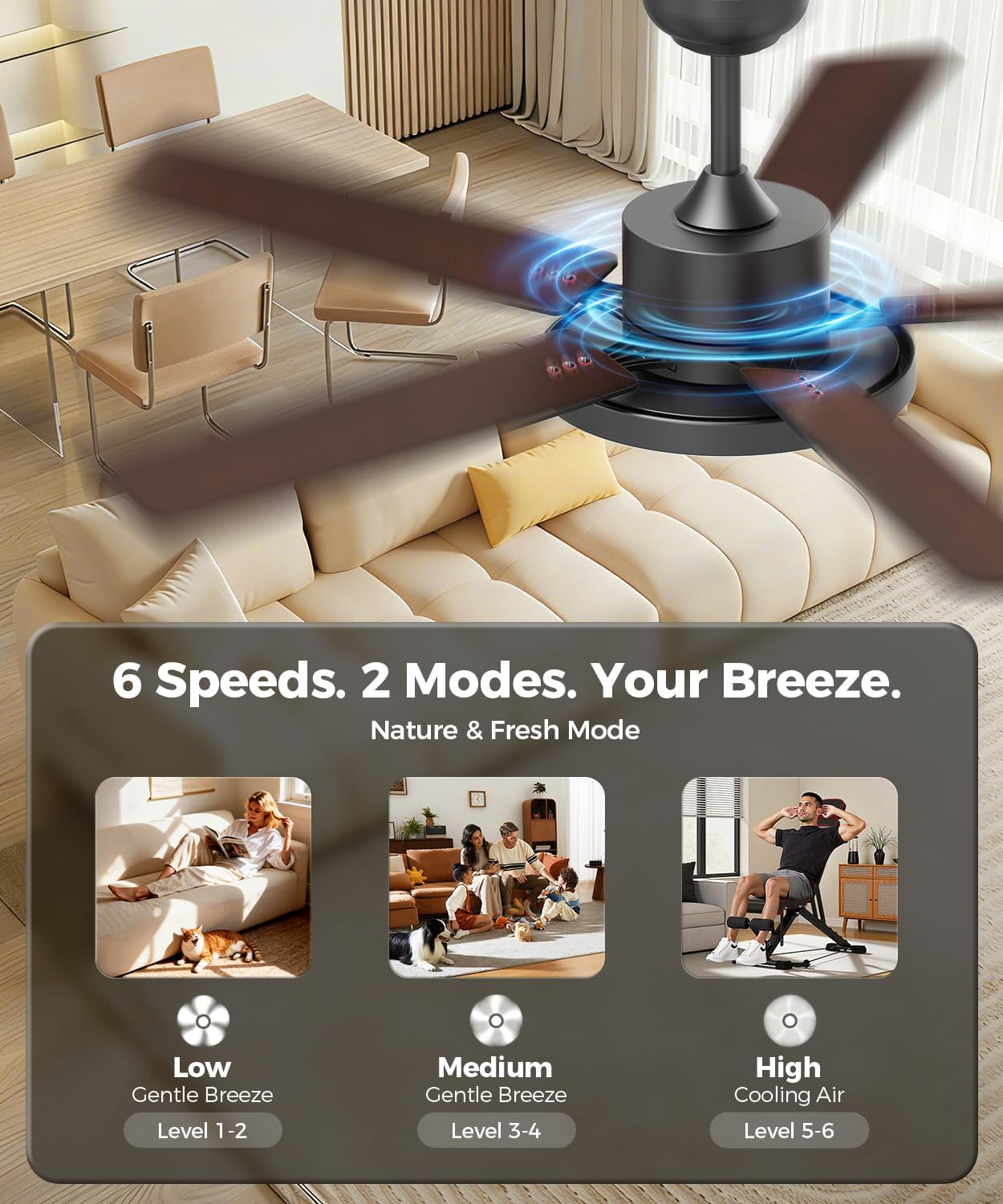 CINOTON 30W LED Wall Pack Light with Dusk to Dawn Sensor & 52' Smart Ceiling Fan with Light and Remote, Alexa/Google/App Control, 6 Speeds & 2 Fan Modes, Reversible DC Motor