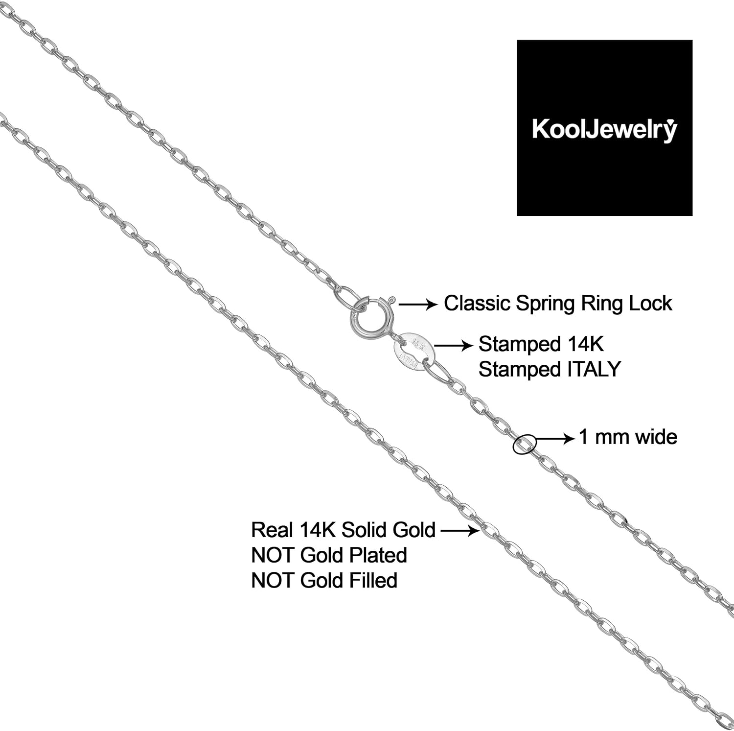 Kooljewelry Womens Diamond-Cut Cable - 14k White Gold Chain Necklace