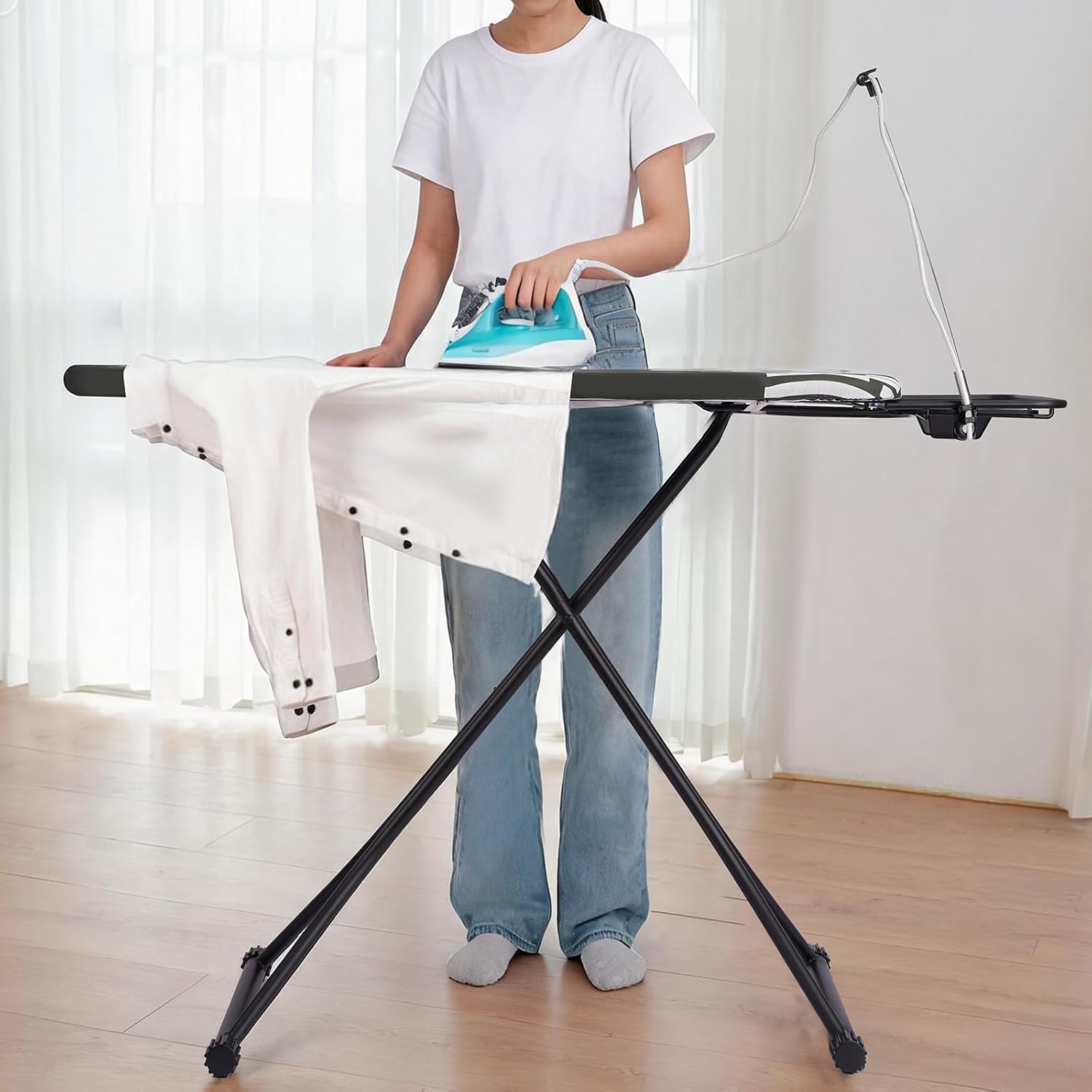 Extra Large Ironing Board with Hang Rail and Iron Rest 64' L x 20' W x 38' H (Large with Sliding Iron Rest)