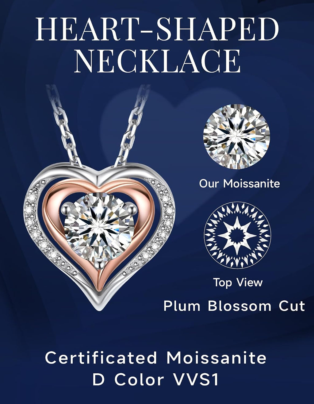 MomentWish Heart Necklace for Women Moissanite, Simulated Diamond, 925 Sterling Silver