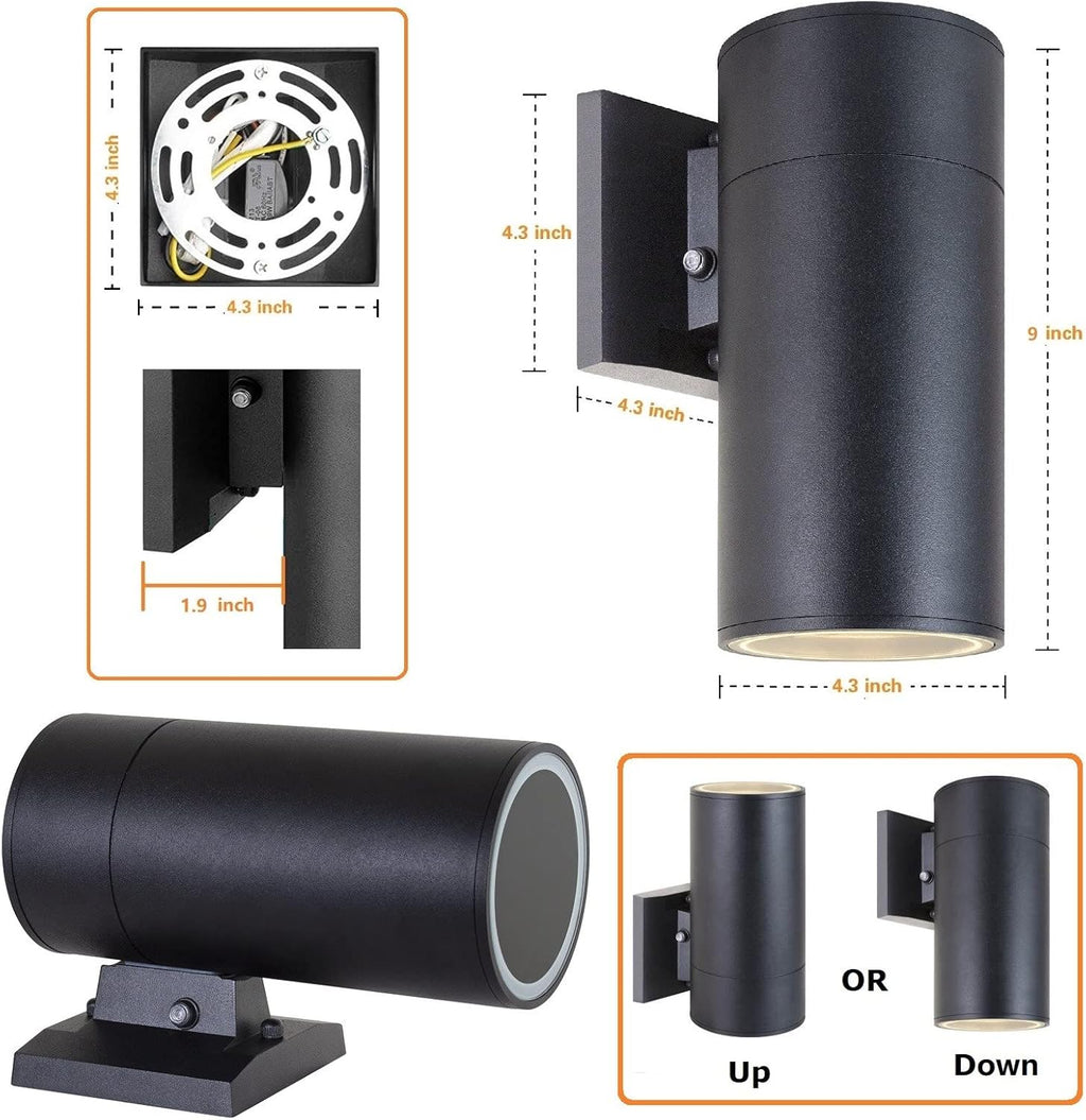 Dusk to Dawn Outdoor Lighting, Exterior Lights -ETL Listed, Aluminum Anti-Rust Waterproof Wall Mount Cylinder Design, 1-Direction Up or Down Light Fixture for Porch,Patio or Garage (3 Pack)