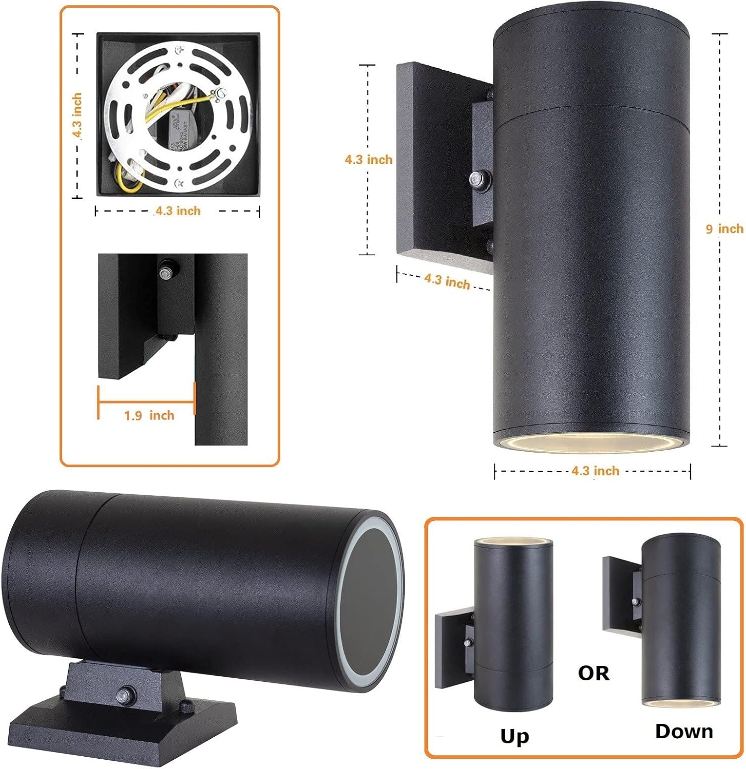 Dusk to Dawn Outdoor Lighting, Exterior Lights -ETL Listed, Aluminum Anti-Rust Waterproof Wall Mount Cylinder Design, 1-Direction Up or Down Light Fixture for Porch,Patio or Garage (3 Pack)