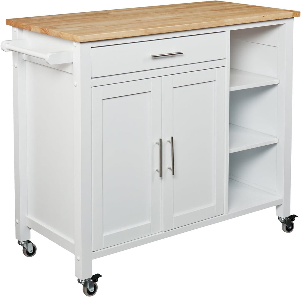 SEI Furniture - Martinville Kitchen Cart - White - Engineered Wood & Iron Metal - Transitional Design - Ideal for Kitchens, Kitchen Islands, Dining Rooms, 42' W x 19' D x 35' H (KA3277)
