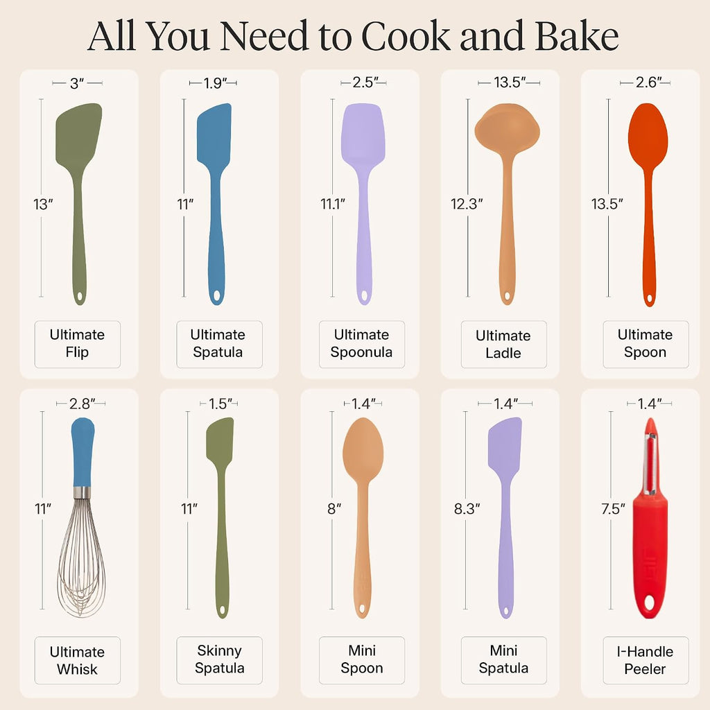 GIR: Get It Right 10-Piece Silicone Ultimate Kitchen Utensil Set – Spatulas, Ladle, Flip, Spoons, Whisk, Peeler & Spoonula – Nonstick, Non-Toxic, Heat-Resistant – Mediterranean