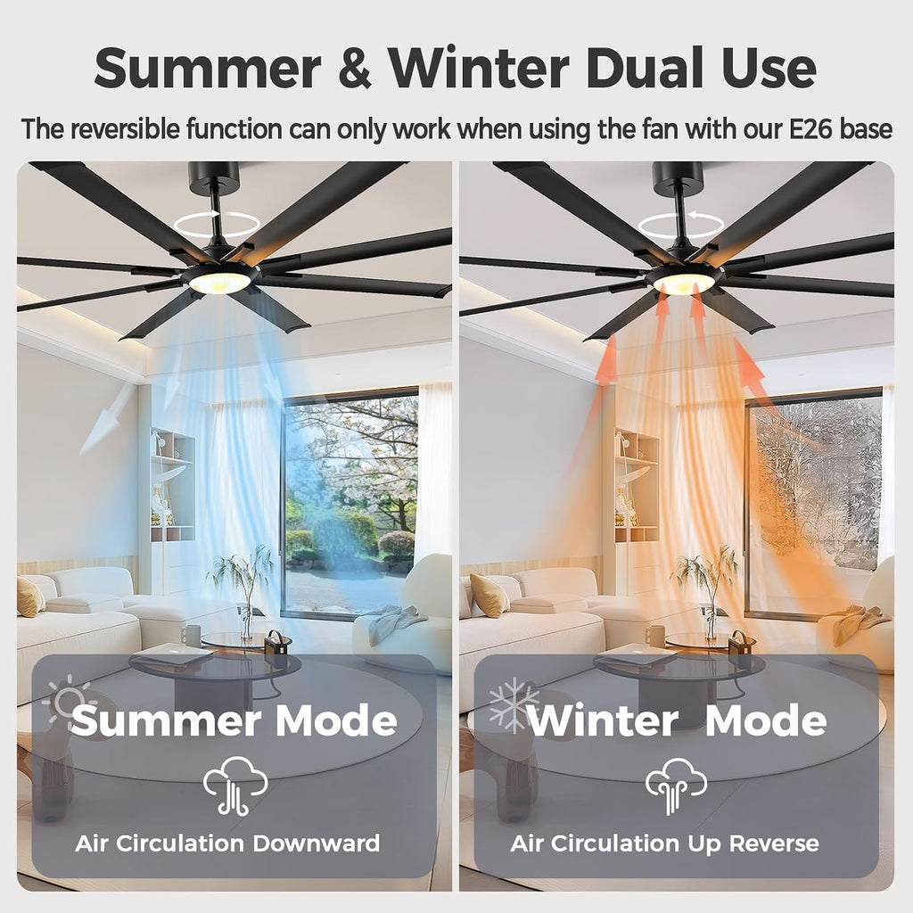 Obabala 72 Inch Industrial Ceiling Fan with Light and Remote Control, Large Ceiling Fans 8 Aluminum Blades, Quiet 35dB DC Motor, 6 Speed Dimmable LED, Indoor Outdoor for Garage Warehouse Patio