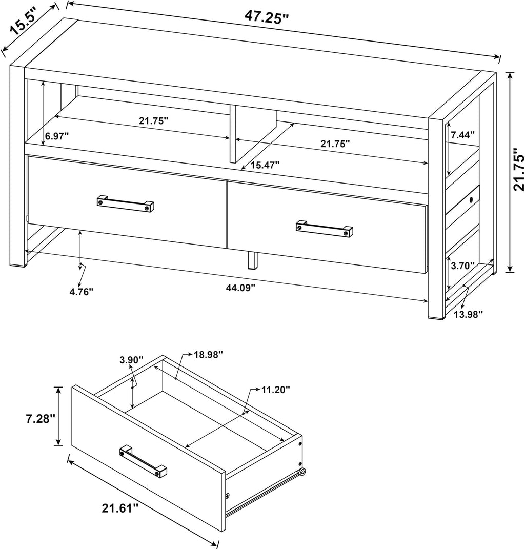 Coaster Home Furnishings - James - Engineered Wood & Metal - 48-inch 2-Drawer TV Stand with Stacked Design, 2 Open Compartments - Living Room - Distressed Pine - 704271