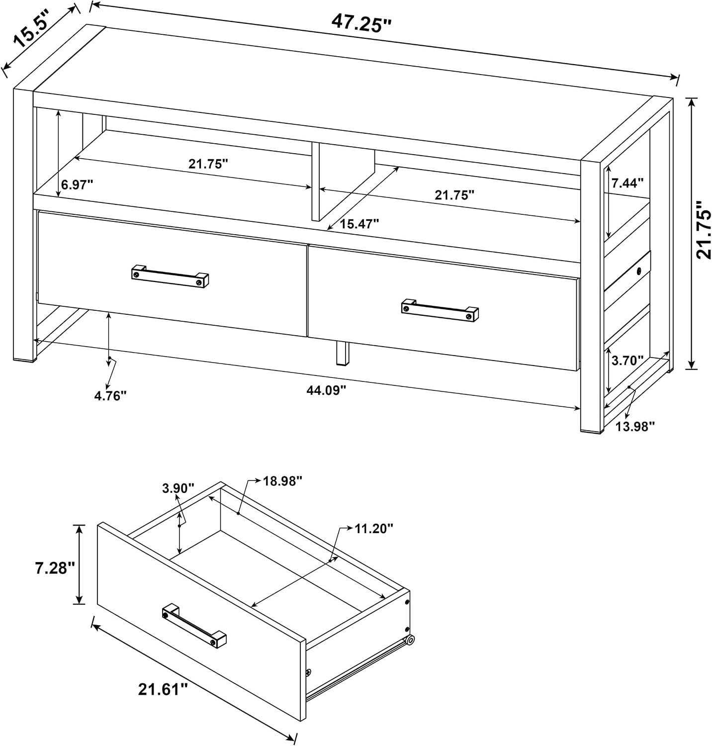Coaster Home Furnishings - James - Engineered Wood & Metal - 48-inch 2-Drawer TV Stand with Stacked Design, 2 Open Compartments - Living Room - Distressed Pine - 704271