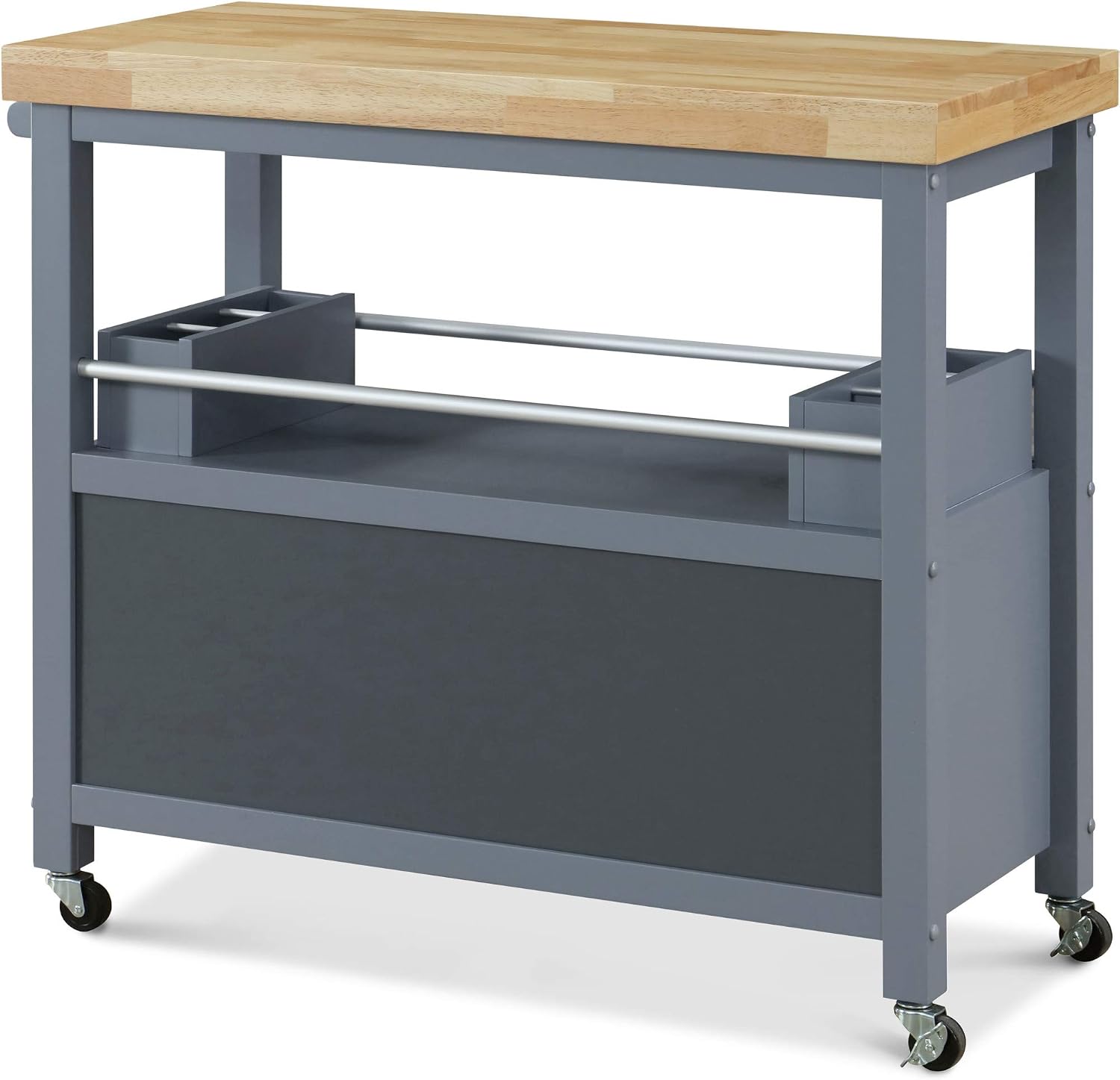 ClickDecor Anson Kitchen Island Bar Cart with Storage, Butcher Block Table, Rolling Wheels and Portable Cabinet Organization for Home Apartment Essentials, Gray