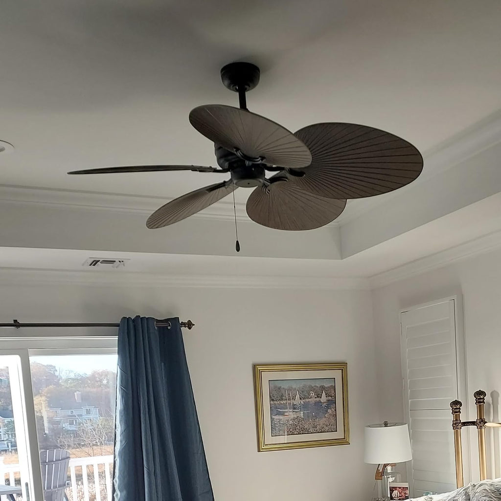 Hinkley Tropic Air 52' Indoor/Outdoor Ceiling Fan, Matte Black and Palm-Shaped KOA wood Composite Fan Blades
