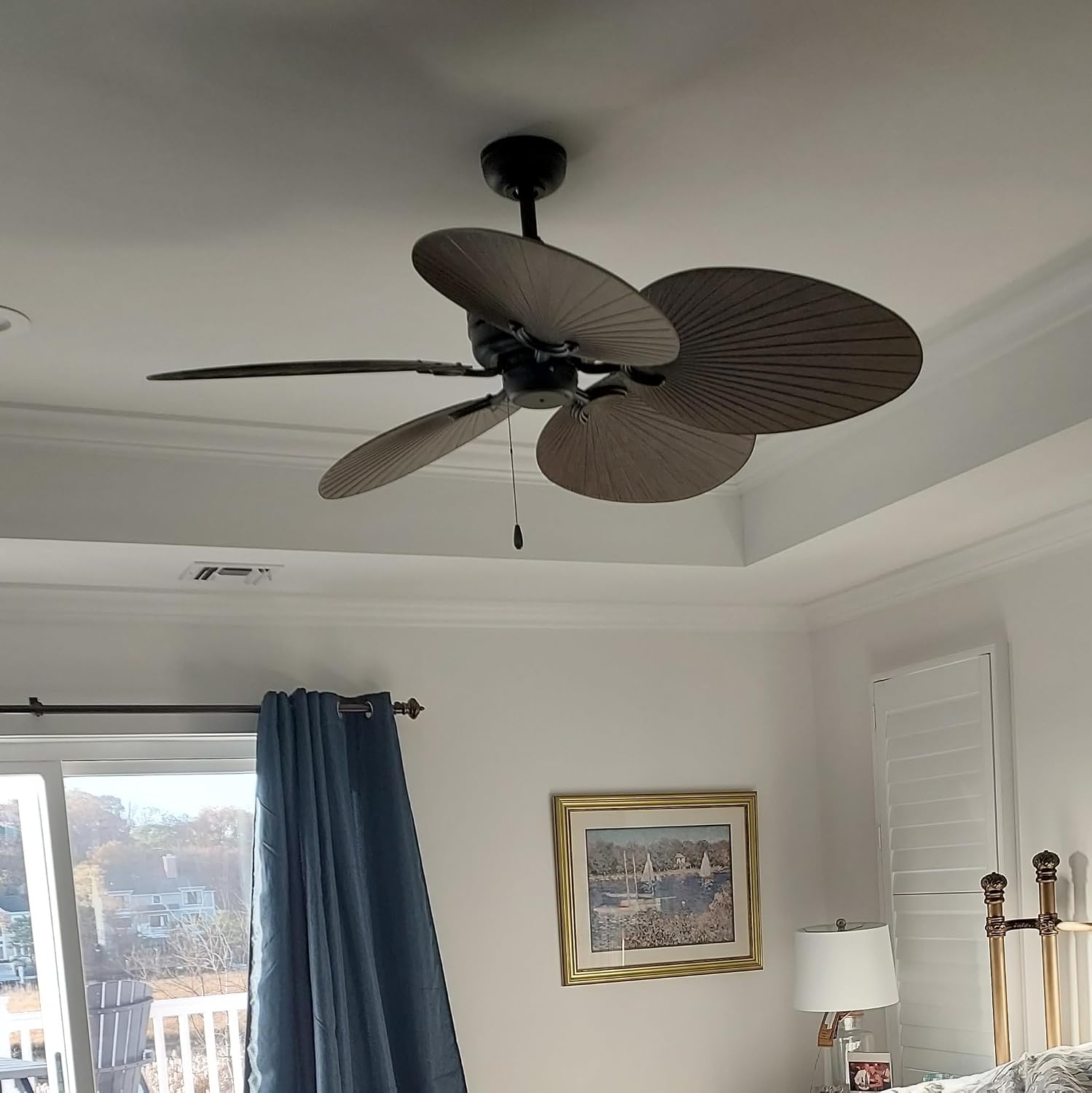 Hinkley Tropic Air 52' Indoor/Outdoor Ceiling Fan, Matte Black and Palm-Shaped KOA wood Composite Fan Blades
