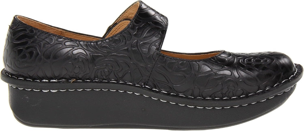 Alegria Women's Paloma Mary Jane Nurse Shoe Clogs Comfort Leather Black Embossed Rose 8 M US