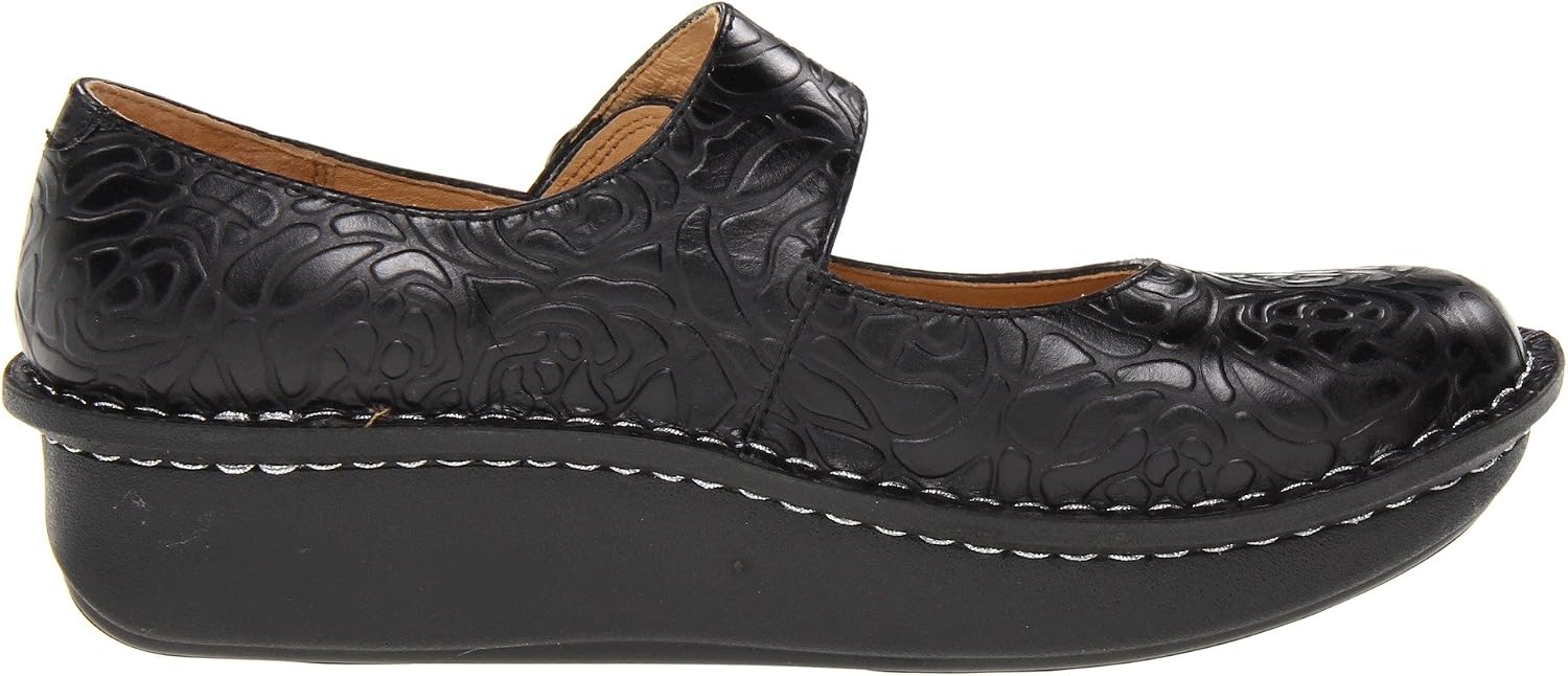 Alegria Women's Paloma Mary Jane Nurse Shoe Clogs Comfort Leather Black Embossed Rose 8 M US