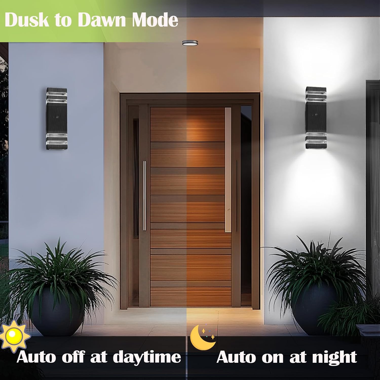2 Pack Motion Sensor Dawn to Dusk Outdoor Light Fixture, Black Aluminum Exterior Lighting Fixtures With GU10 LED Bulbs, Up and Down Lights Outdoor Sconce Lights for Garage Porch Garden, ETL Listed