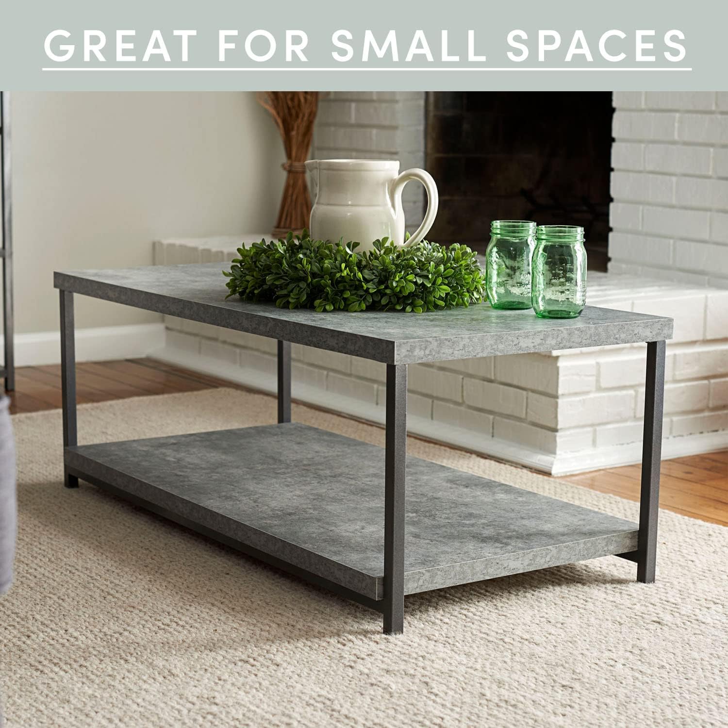 Household Essentials Slate Concrete Top Coffee Table with Iron Base