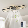GEADI Modern Ceiling Fan with Light,Dimmable Flush Mount Ceiling Fans with Lights and Remote,35.4' Black Led Fandelier,Low Profile Ceiling Fan for Bedroom,Kitchen（6-Speed,Timing,3000-6000k）