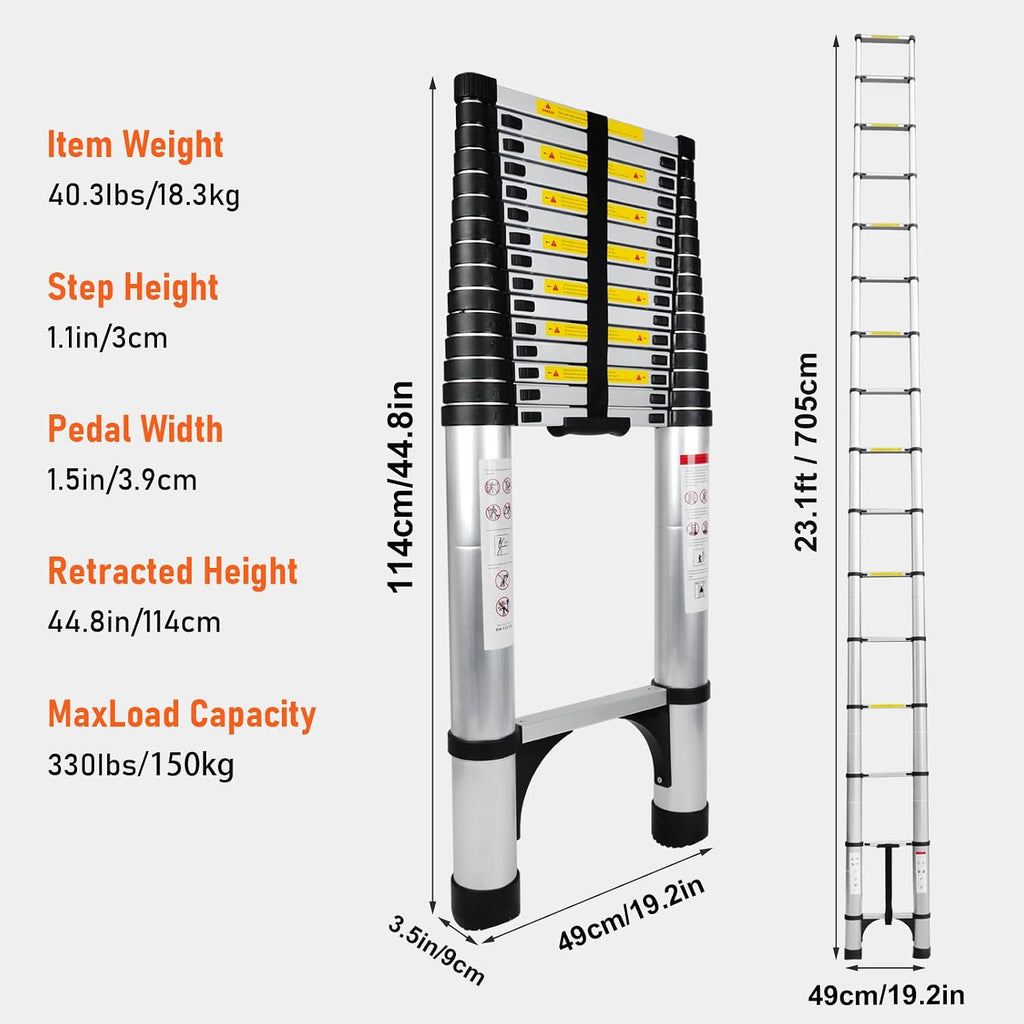 Telescoping Ladder 23.3FT Aluminum Lightweight Extension Ladder 330 Lbs Heavy Duty Non-Slip Feet Portable Folding Ladder Multi-Purpose Collapsible for Home RV Attic Outdoor Use (23.3 FT)