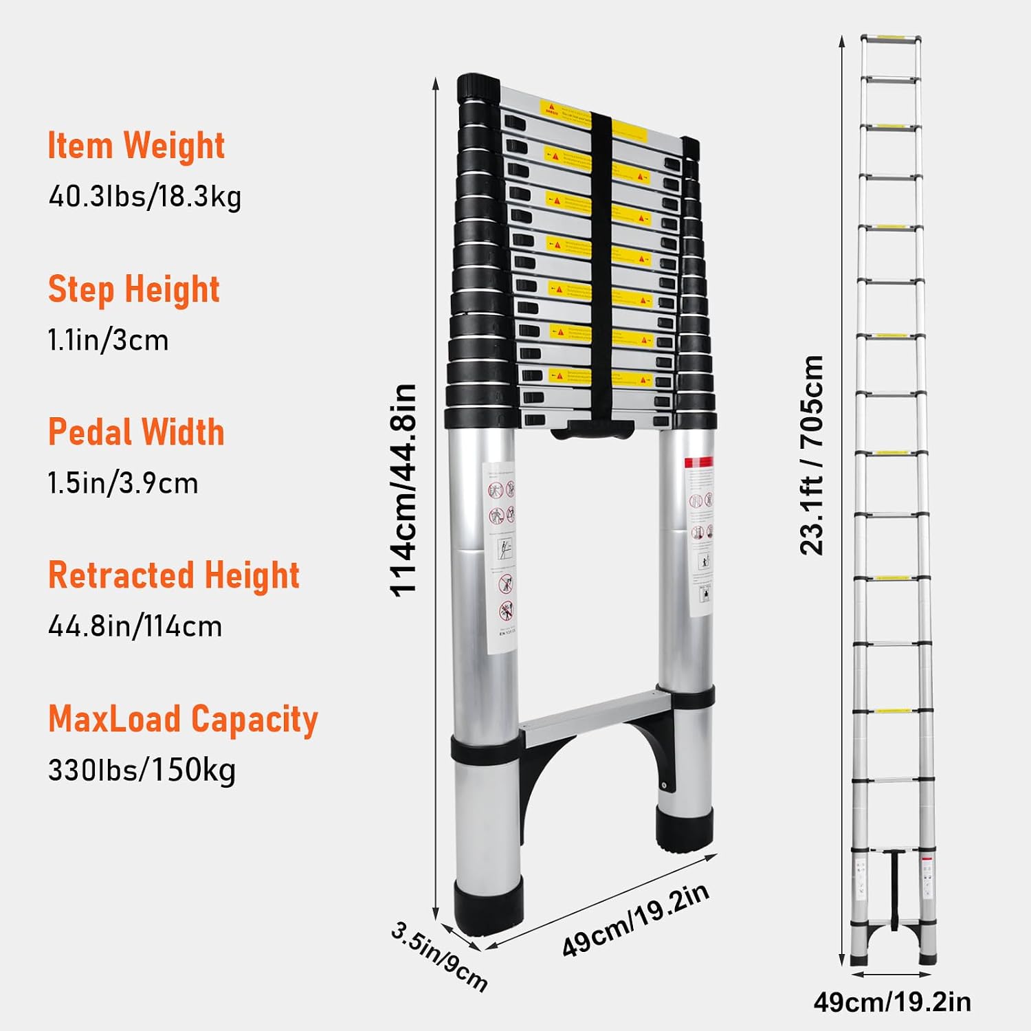 Telescoping Ladder 23.3FT Aluminum Lightweight Extension Ladder 330 Lbs Heavy Duty Non-Slip Feet Portable Folding Ladder Multi-Purpose Collapsible for Home RV Attic Outdoor Use (23.3 FT)