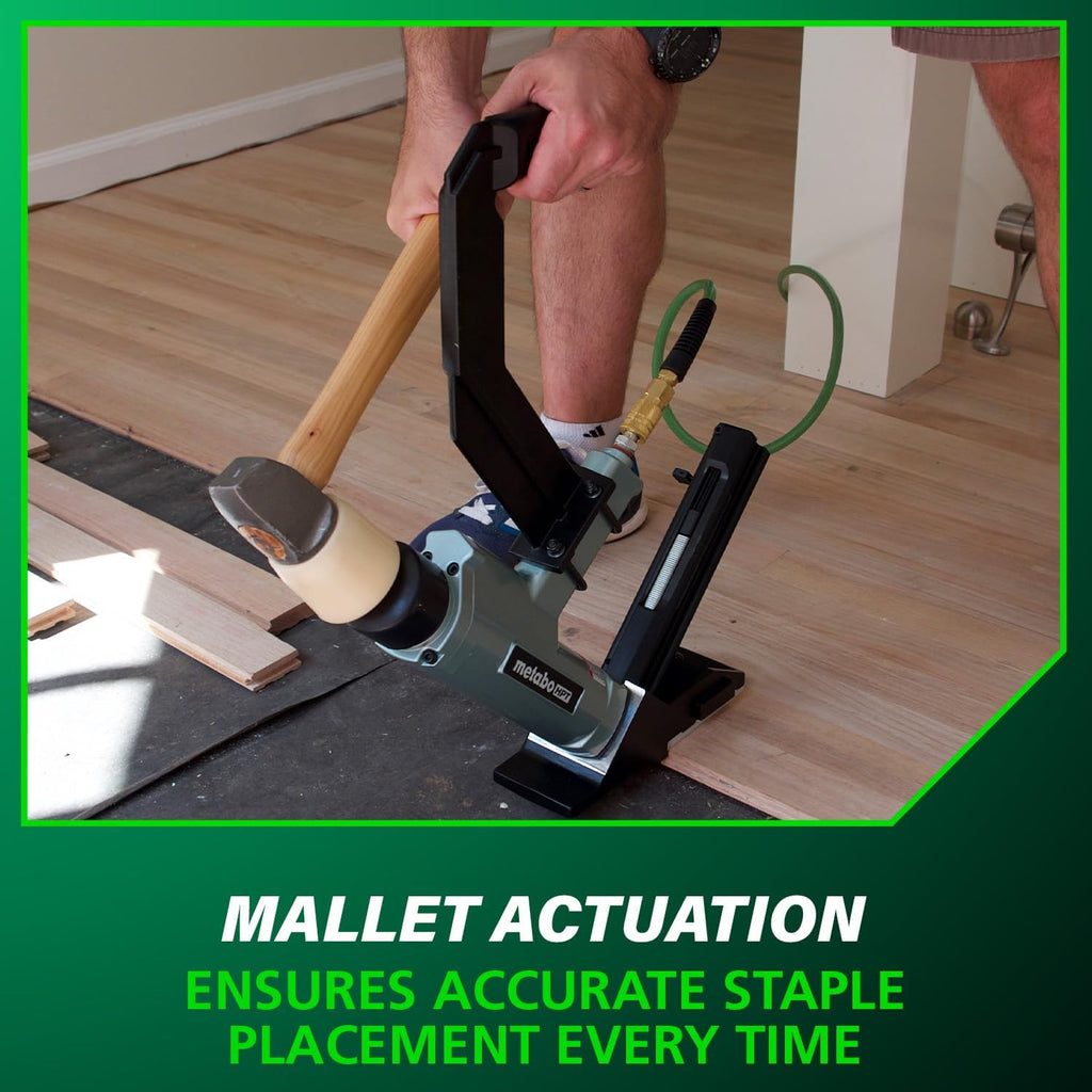 Metabo HPT 2-in-1 Flooring Nailer & Stapler, Accepts 16-Gauge L-Shaped Cleat Nails &15.5-Gauge 1/2-Inch Crown Flooring Staples, Mallet Actuated Pneumatic Operation, N5010AC