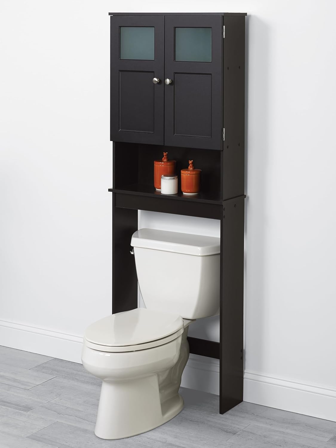 Zenna Home Over-the-Toilet Spacesaver, Bath Storage Shelves with Glass Doors, Espresso