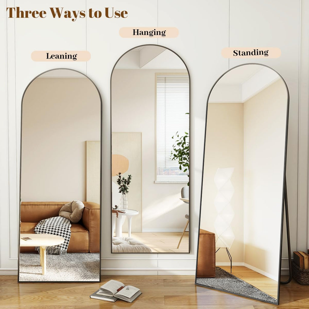 Koonmi Arched Full Length Mirror, 64'x21' Black Standing Hanging or Leaning Full Body Mirror with Aluminum Alloy Frame for Living Room and Bedroom