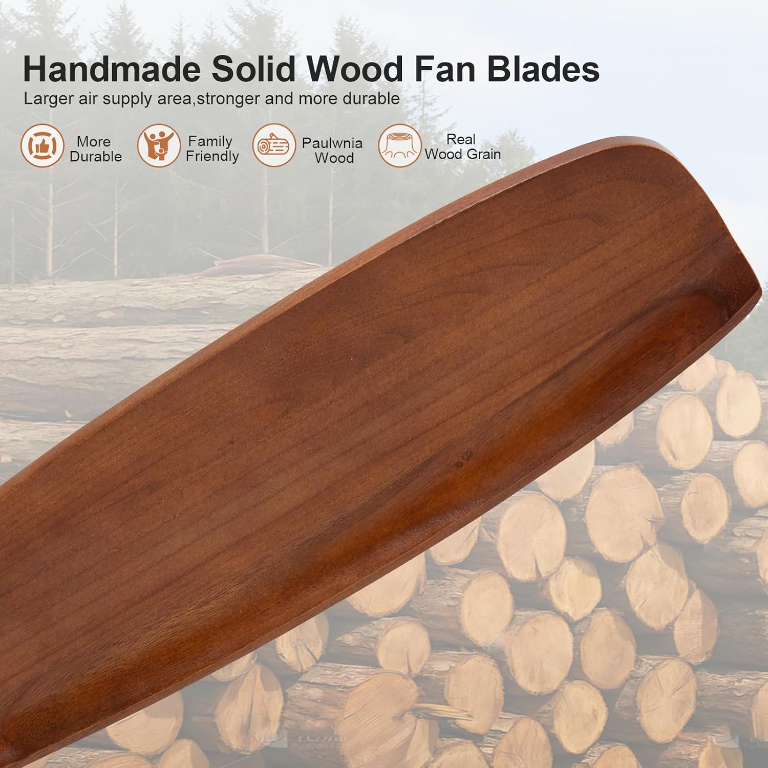KBZZ 52 Inch Ceiling Fans with Lights and Remote, Solid Wood Blades, Dimmable, Reversible DC Motor, Memory Function, Modern Indoor Outdoor Ceiling Fan with Light for Patio Bedroom (Black Walnut)