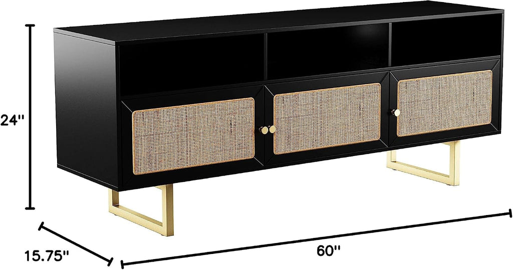 SEI Furniture - Mursley Media Cabinet with Storage - Transitional Design, Black Rattan - Ideal for Living Room, Family Room (MS1222613)