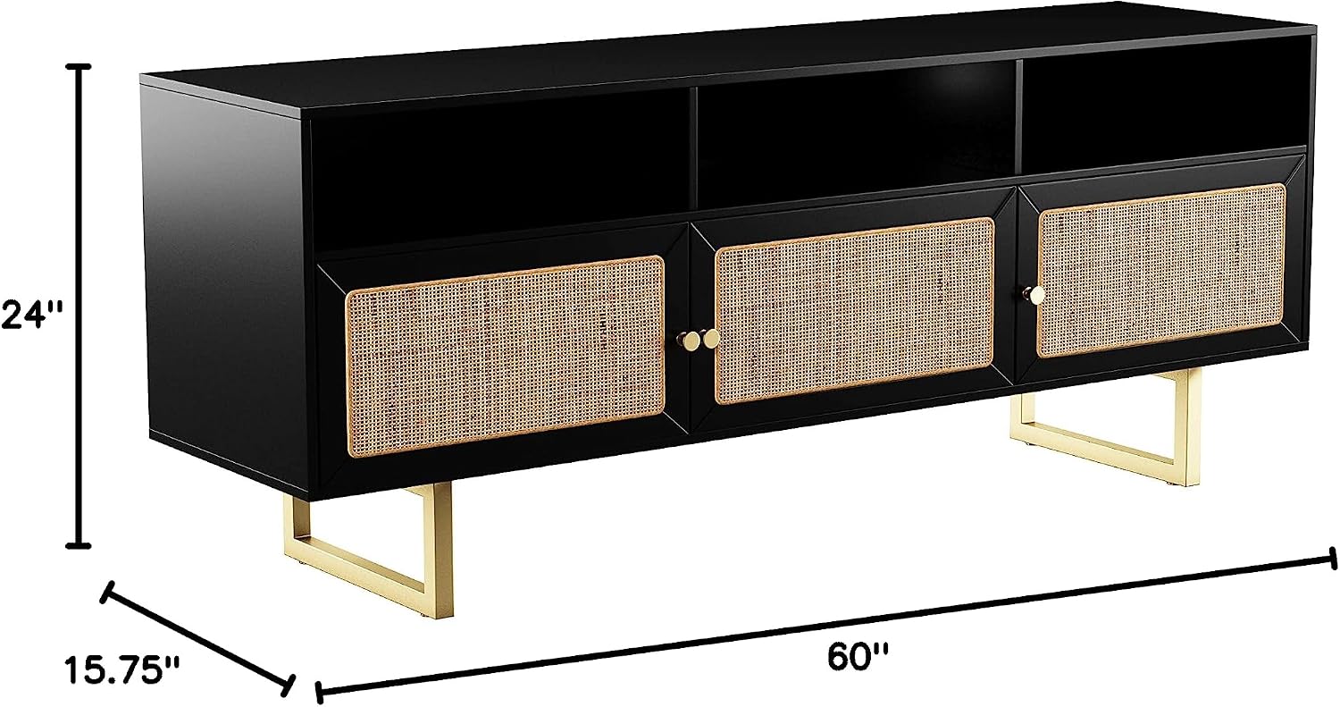 SEI Furniture - Mursley Media Cabinet with Storage - Transitional Design, Black Rattan - Ideal for Living Room, Family Room (MS1222613)