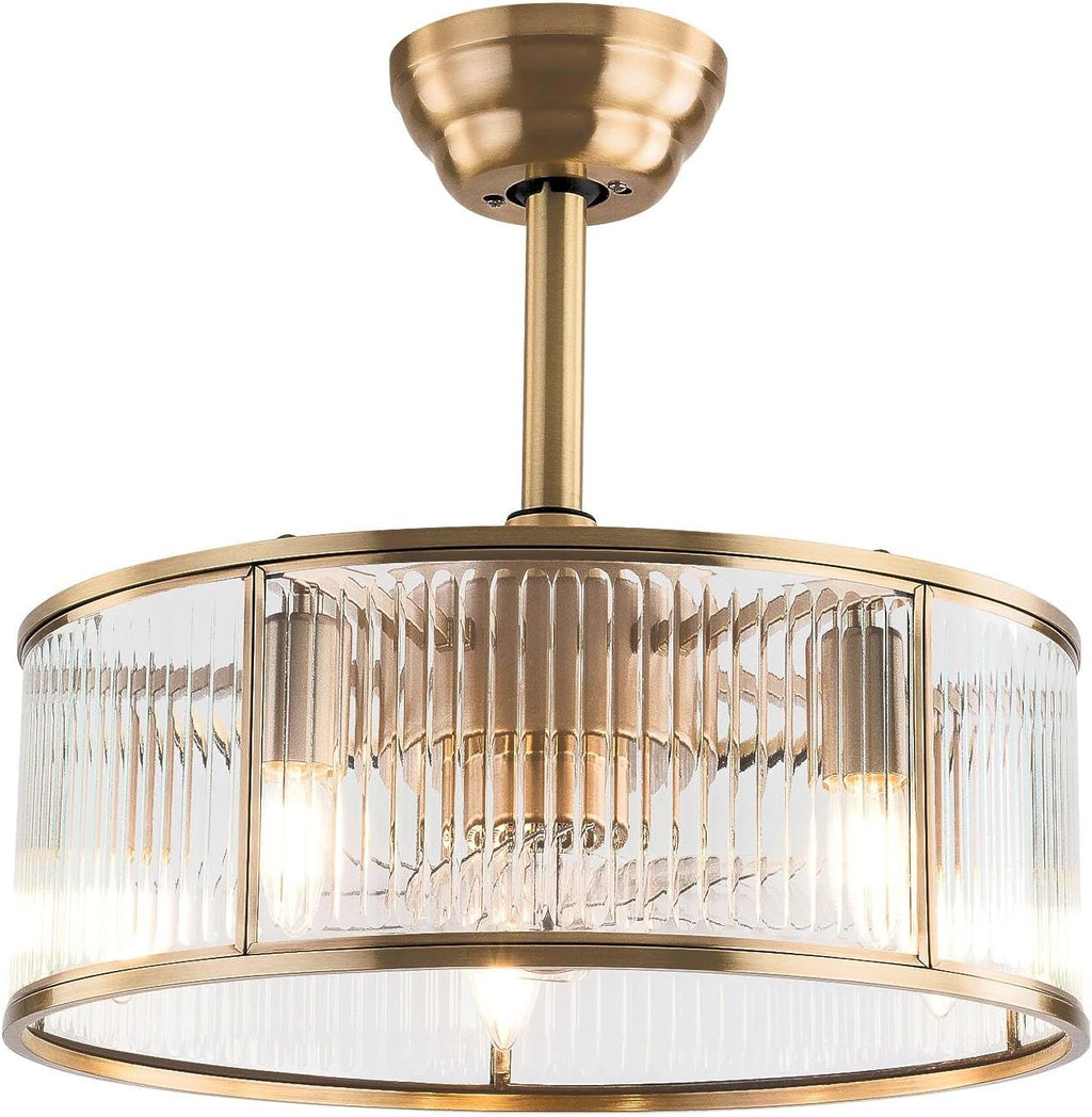 OUKANING Farmhouse Caged Ceiling Fan with Light and Remote, Gold Flush Mount Fandelier, Quiet Enclosed Ceiling Fan for Bedroom, Kitchen, Dining Room and Living Room