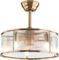 OUKANING Farmhouse Caged Ceiling Fan with Light and Remote, Gold Flush Mount Fandelier, Quiet Enclosed Ceiling Fan for Bedroom, Kitchen, Dining Room and Living Room