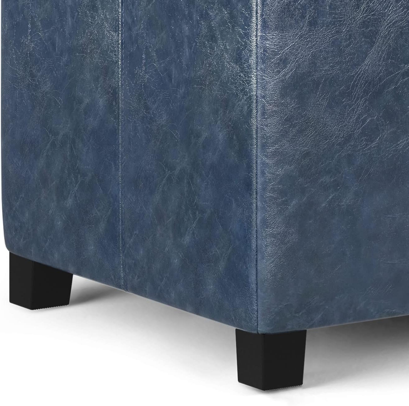 SIMPLIHOME Dover Storage Ottoman Bench - 36 inch Wide Upholstered Vegan Leather Rectangular Lift-Top Ottoman in Denim Blue, Contemporary Bench for Living Room with Safety Hinges