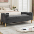 NIOIIKIT 65' Large Storage Ottoman Bench with 2 Pillows, Corduroy Upholstered Entryway Bench with Wood Leg, End of Bed Bench with Straight Armrest, Window Bench for Bedroom, Entryway (Dark Grey)