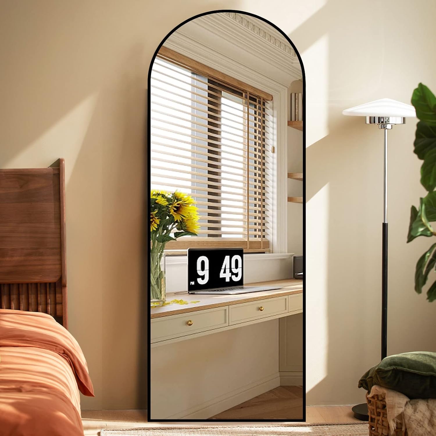 Koonmi Arched Full Length Mirror, 64'x21' Black Standing Hanging or Leaning Full Body Mirror with Aluminum Alloy Frame for Living Room and Bedroom