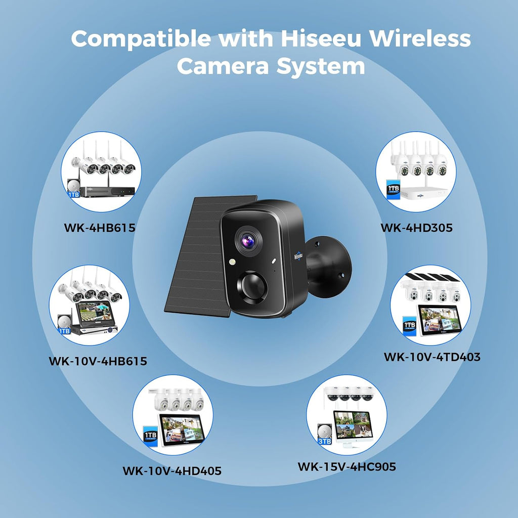 Hiseeu Security Cameras Wireless Outdoor, 3pcs Solar Powered 3K 4MP Surveillance WiFi Cameras for Home Security Outside, PIR/AI Motion Detection, Waterproof, Color Night Vision, 2-Way Audio, Black