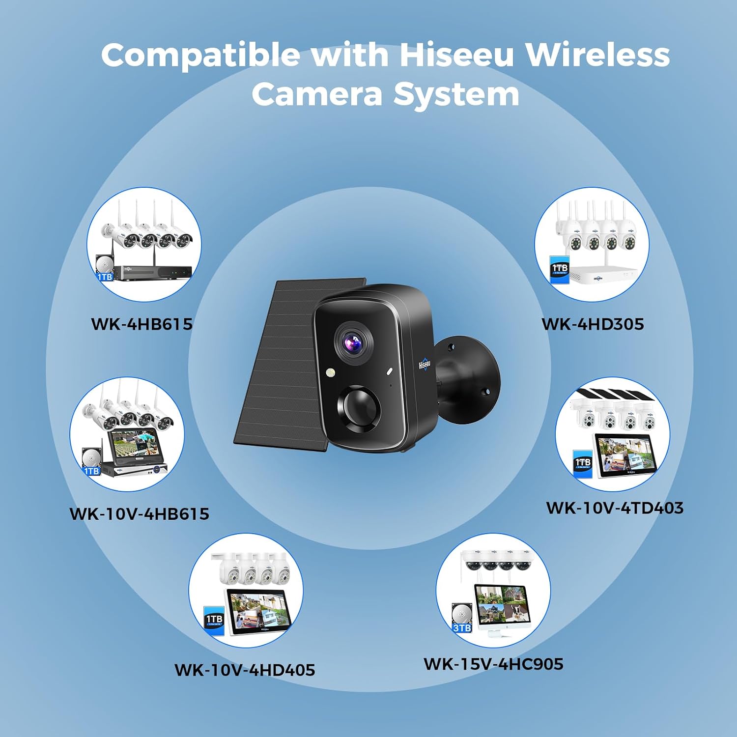 Hiseeu Security Cameras Wireless Outdoor, 3pcs Solar Powered 3K 4MP Surveillance WiFi Cameras for Home Security Outside, PIR/AI Motion Detection, Waterproof, Color Night Vision, 2-Way Audio, Black