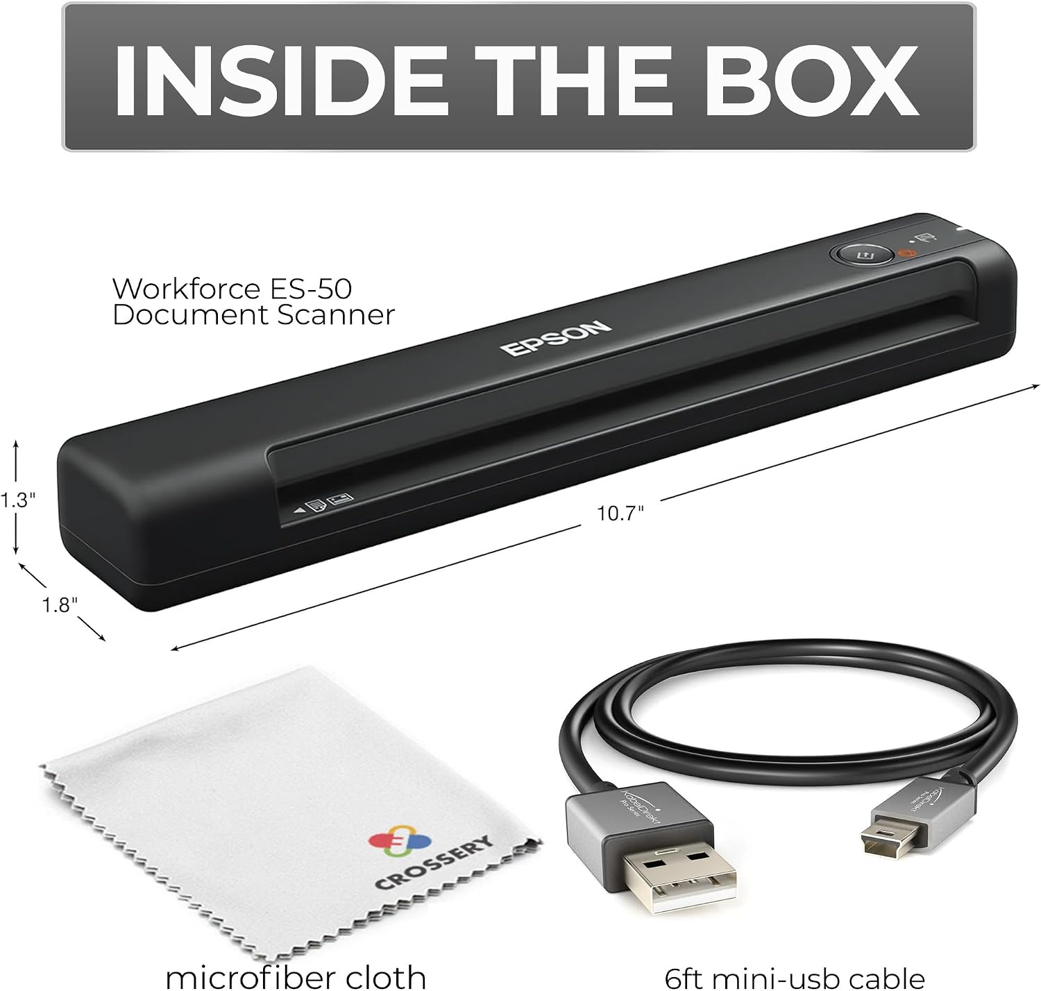 Workforce Es-50 Portable Document Scanner for Laptop - Complete Bundle for Pc and Mac – Best Travel Photo Scanner, with Feeder, Wireless, Mobile Friendly, Mini USB Cable Included (Renewed)