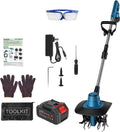 800W 21V Cordless Tiller Cultivator 3.0Ah Battery Powered Electric Garden Tiller Portable Rotary Tiller with 8.66' Width 6.69' Depth Manganese Steel Tines for Soil Cultivation Weeding Gardening