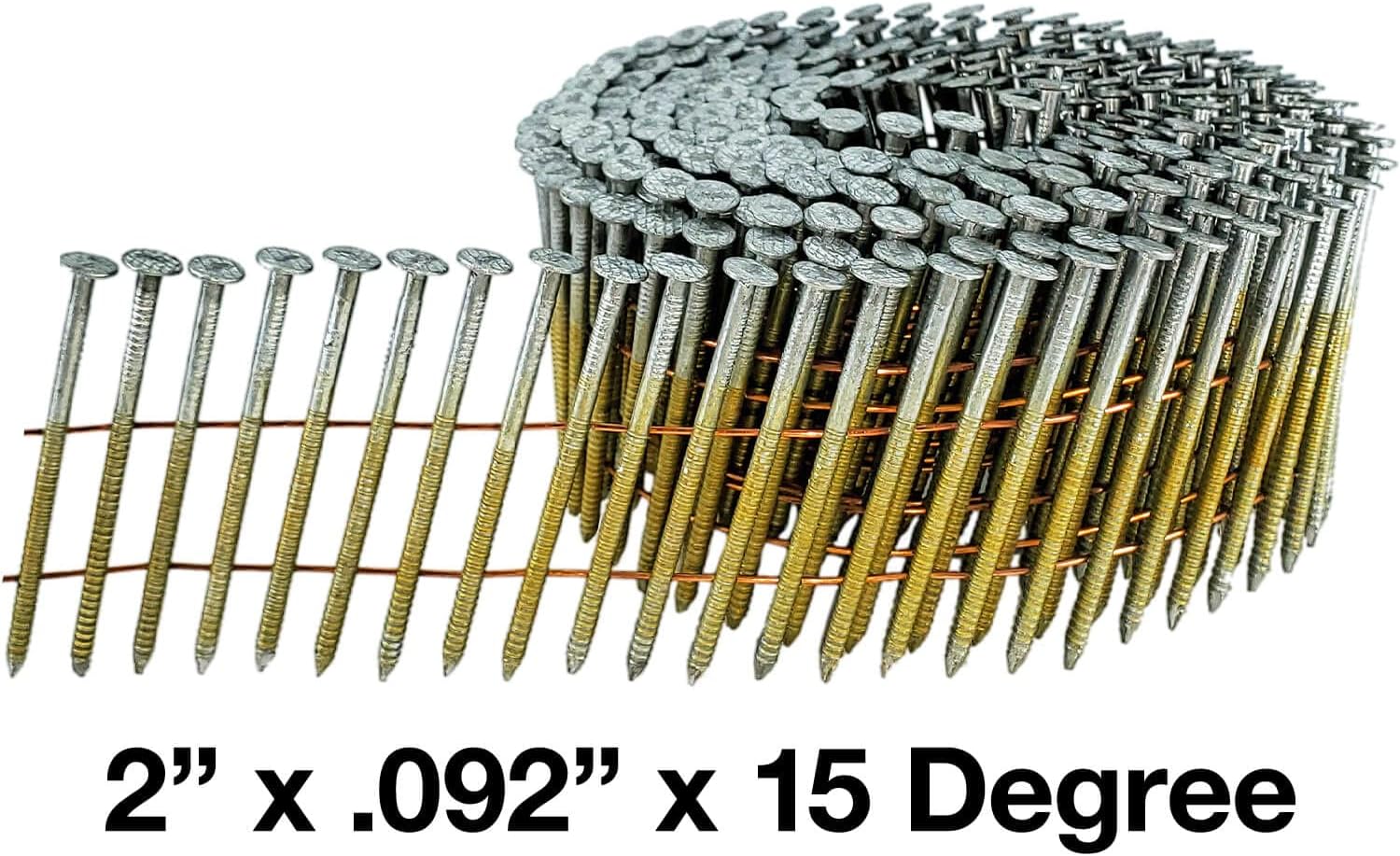 2' x .092 15° Wire Weld Collated Ring Shank Nails - Hot Galvanized - For Siding, Fencing, Roofing, and General Construction - Full Box ~3,000 Nails